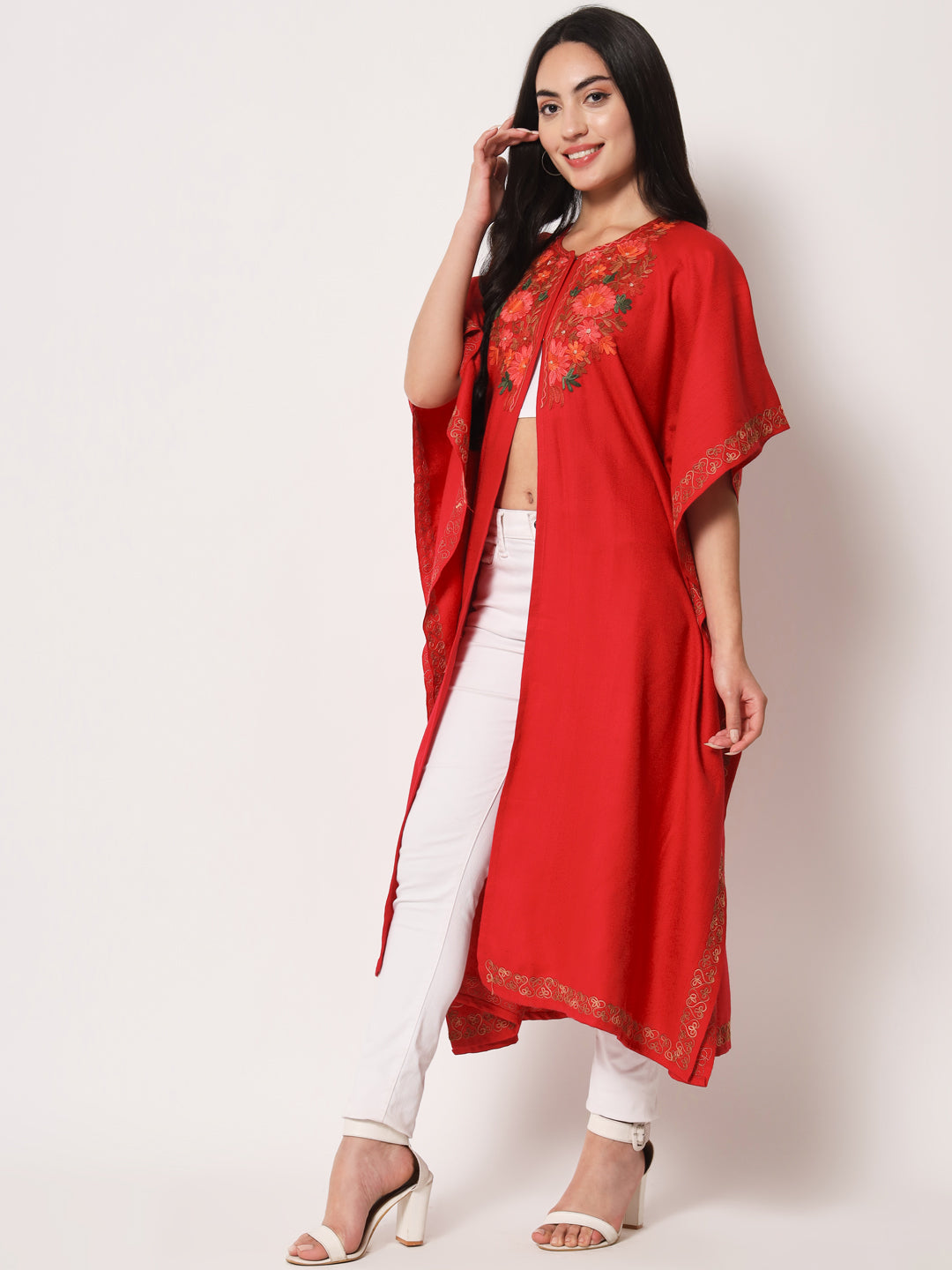 HYM Women's Kashmiri Embroidered Allover Woolen Kurti Pheran Red - Rawat  Store